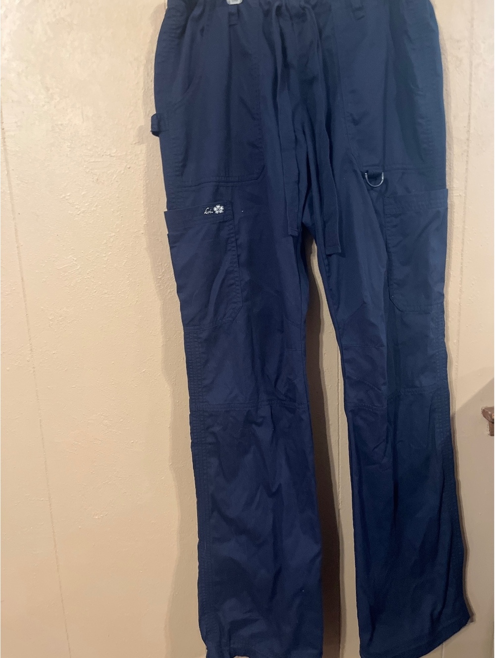 Koi Navy Blue Tall Scrub Pants with Drawstring Waist and Floral Lining